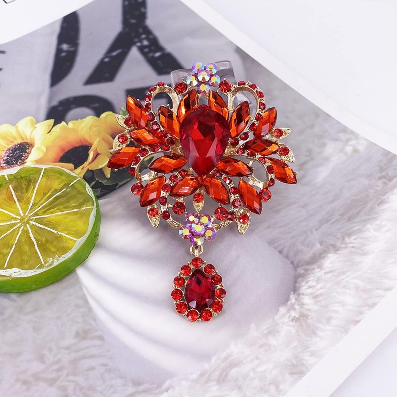 LAXPICOL Wedding Bridal Big Brown Crystal Rhinestone Bouquet Brooch Pin for Women Golden Tone - Image 2